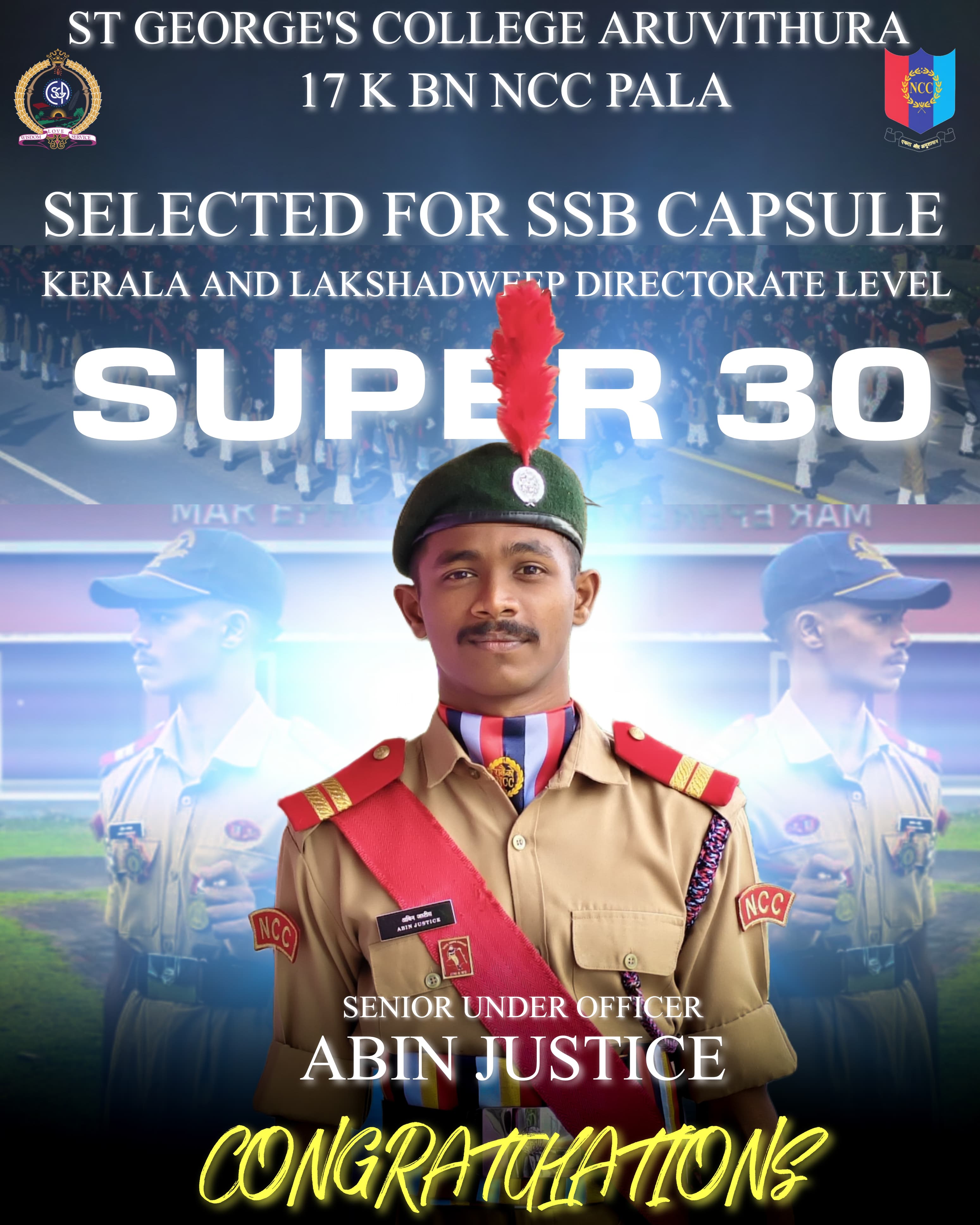 Selected for SSB Capsule Kerala and Lakshadweep Directorate level Super 30